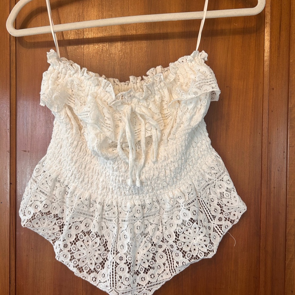 White Lace Crochet Strapless Top